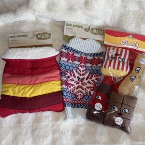 Dog Puffer Retro Jacket Pet Knit Vest Colorful Movie Set Chew Toys Size XS